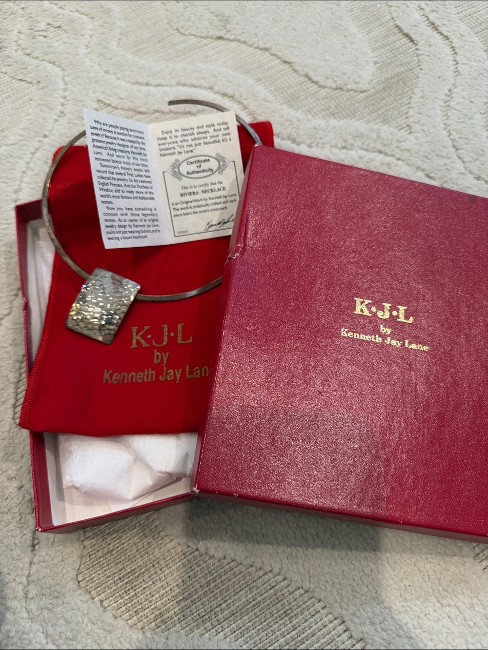 Kenneth Jay Lane Silver Hammered Riveria Necklace